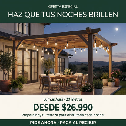 Guirnalda Solar Lumus Aura 20M®, Luz Cálida para Terraza y Jardín.